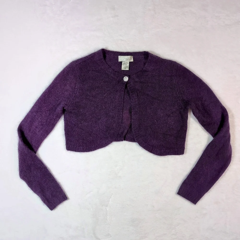 Spiegel Purple Angora‎ Lambswool Shrug Cardigan M Soft Coquette Balletcore Crop